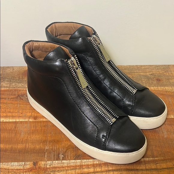 Frye Shoes - Frye Lena Black Zip Leather Sneakers, Womens 8.5